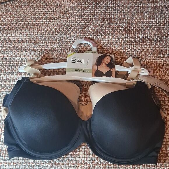 Bali 2pk Underwire T-Shirt Bras DFB169 Black/Nude Full Coverage, 36D New - Picture 2 of 10